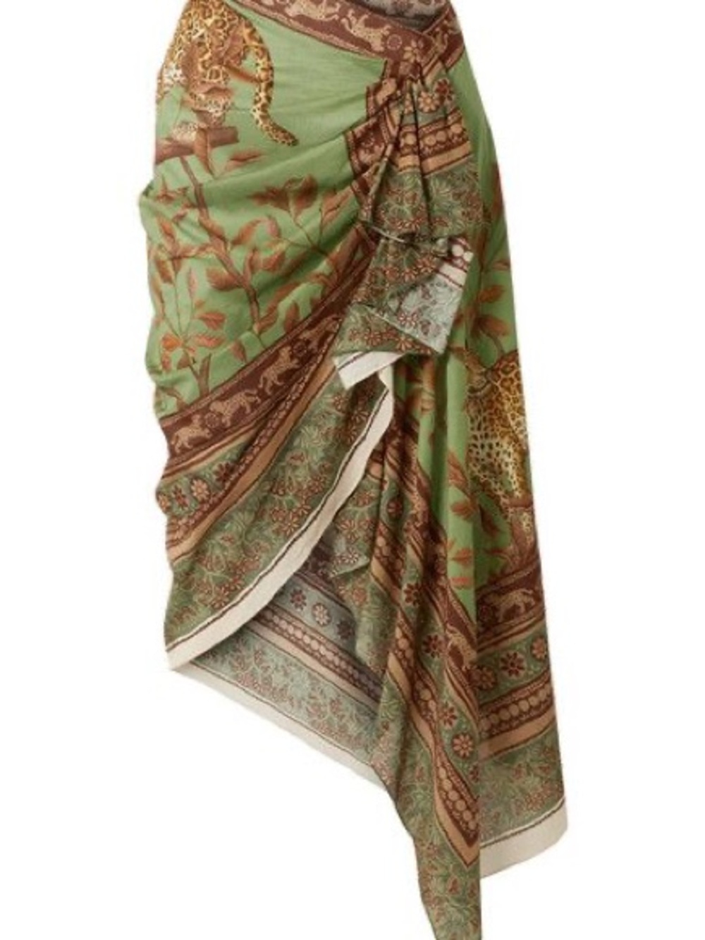 Johanna Ortiz Green and Brown Printed Jungle Sarong